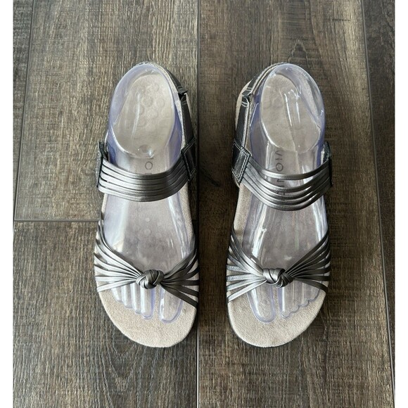 Vionic Talulah Women's Sz 7 Pewter Leather Strappy Comfort Sandals Orthotic - Picture 2 of 8